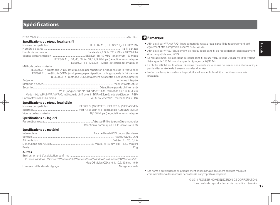 Spécifications | Pioneer SC-LX88-K User Manual | Page 33 / 128