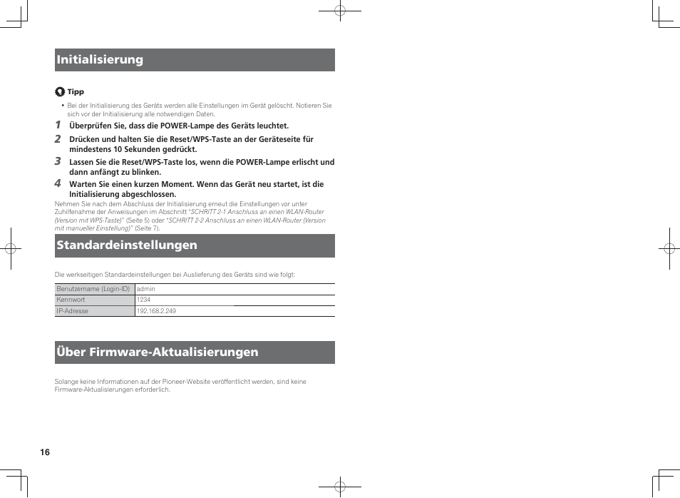 Initialisierung, Standardeinstellungen, Über firmware-aktualisierungen | Pioneer SC-LX88-K User Manual | Page 48 / 128