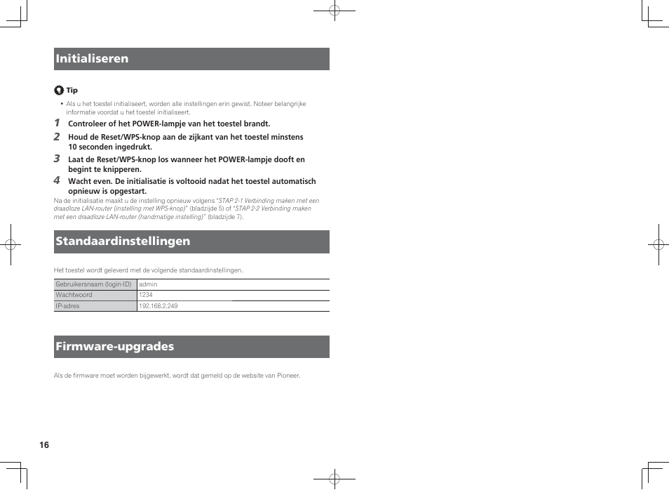 Initialiseren, Standaardinstellingen, Firmware-upgrades | Pioneer SC-LX88-K User Manual | Page 80 / 128
