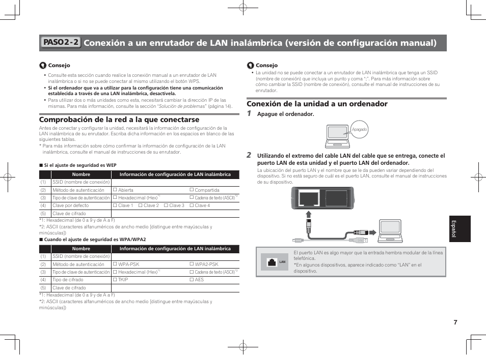 Paso 2-2, Comprobación de la red a la que conectarse, Conexión de la unidad a un ordenador | Pioneer SC-LX88-K User Manual | Page 87 / 128