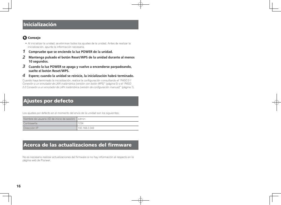 Inicialización, Ajustes por defecto, Acerca de las actualizaciones del firmware | Pioneer SC-LX88-K User Manual | Page 96 / 128
