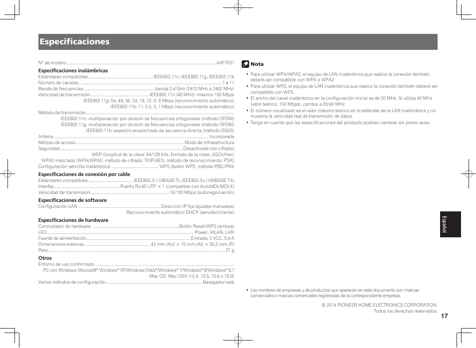 Especificaciones | Pioneer SC-LX88-K User Manual | Page 97 / 128
