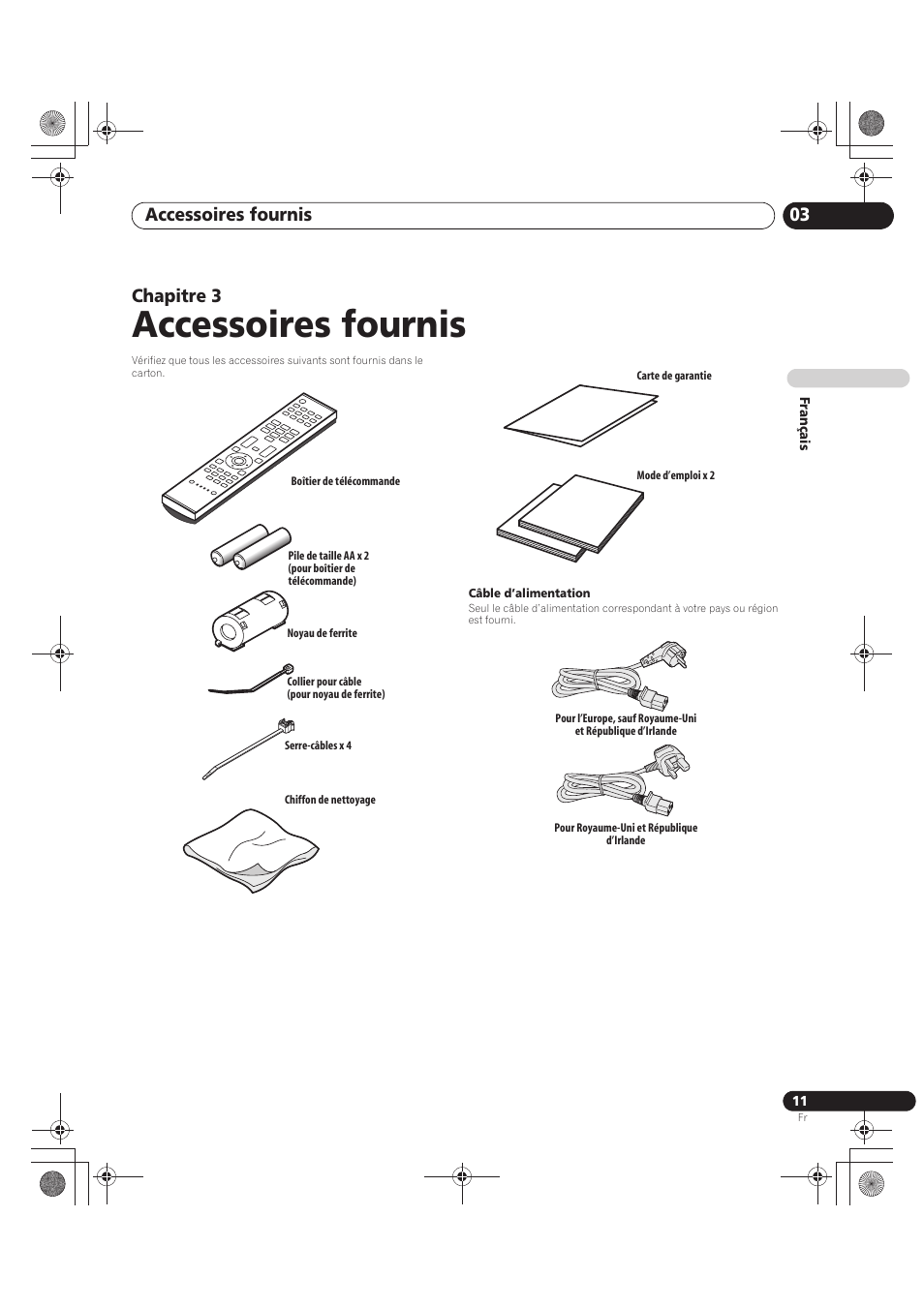 03 accessoires fournis, Accessoires fournis, Accessoires fournis 03 | Chapitre 3 | Pioneer PDP-LX5090 User Manual | Page 101 / 264