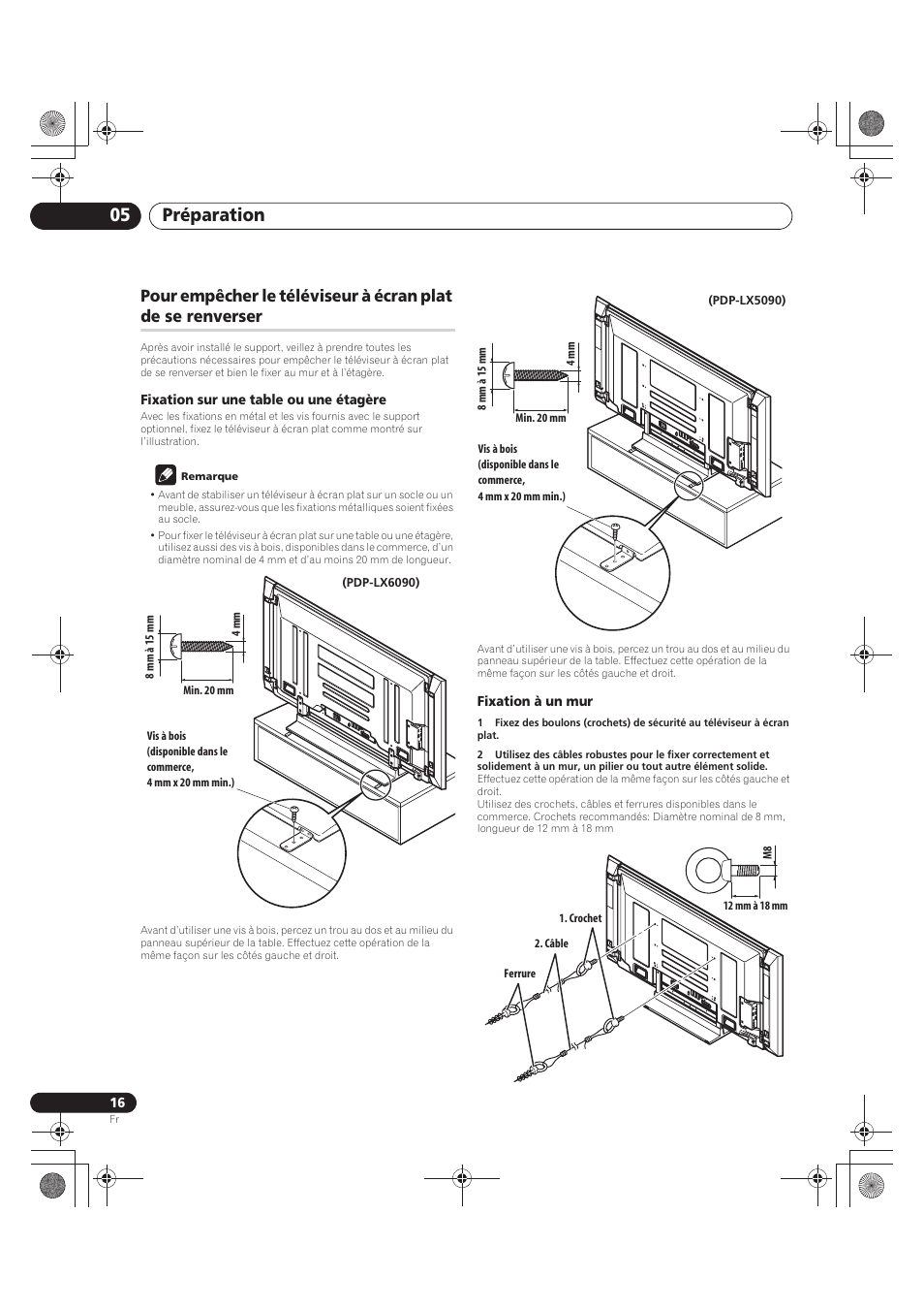 Pour empêcher le téléviseur à écran plat de se, Renverser, Préparation 05 | Pioneer PDP-LX5090 User Manual | Page 106 / 264