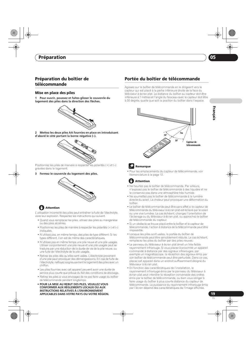 Préparation 05, Préparation du boîtier de télécommande, Portée du boîtier de télécommande | Pioneer PDP-LX5090 User Manual | Page 109 / 264
