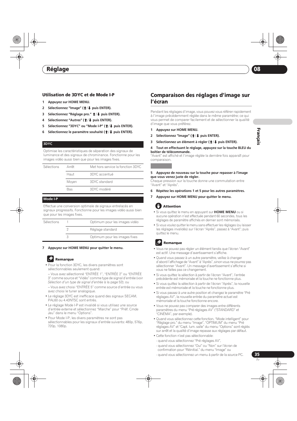 Comparaison des réglages d’image sur l’écran, Réglage 08 | Pioneer PDP-LX5090 User Manual | Page 125 / 264