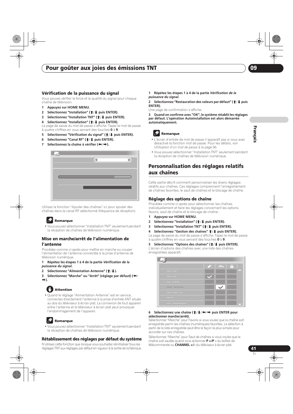 Personnalisation des réglages, Relatifs aux chaînes, Pour goûter aux joies des émissions tnt 09 | Personnalisation des réglages relatifs aux chaînes, Français vérification de la puissance du signal, Rétablissement des réglages par défaut du système, Réglage des options de chaîne | Pioneer PDP-LX5090 User Manual | Page 131 / 264