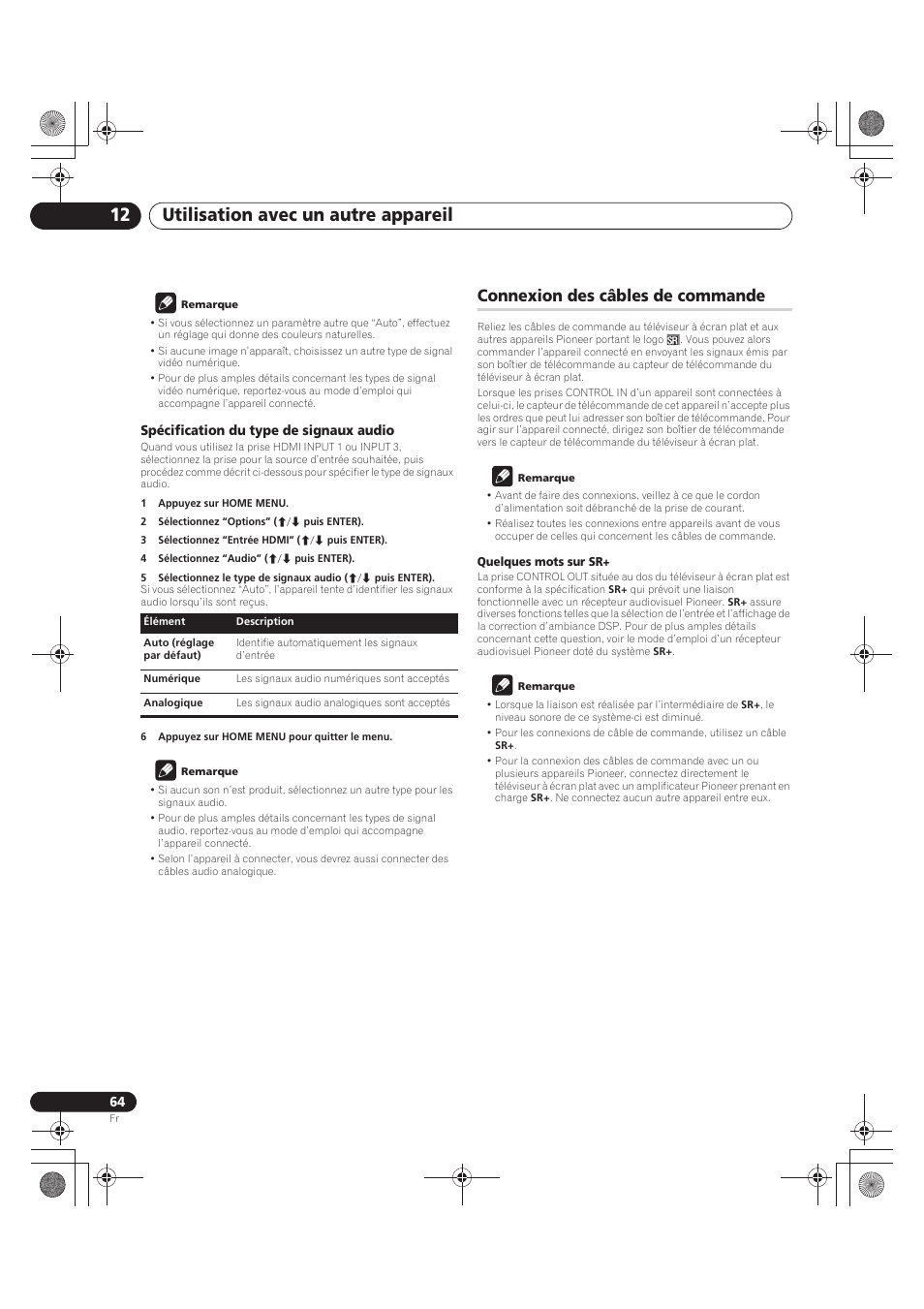 Connexion des câbles de commande, Utilisation avec un autre appareil 12 | Pioneer PDP-LX5090 User Manual | Page 154 / 264