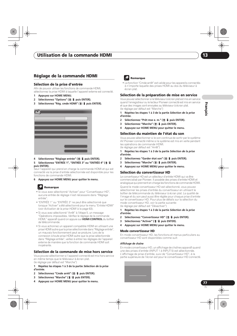 Réglage de la commande hdmi, Utilisation de la commande hdmi 13, Entrée3 | Pioneer PDP-LX5090 User Manual | Page 167 / 264