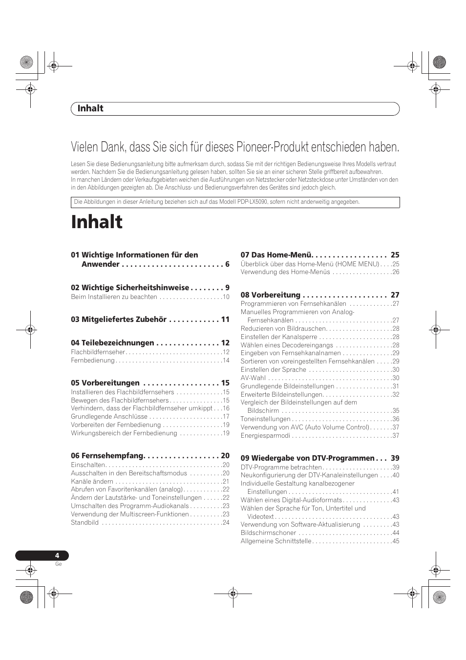 Inhalt | Pioneer PDP-LX5090 User Manual | Page 180 / 264
