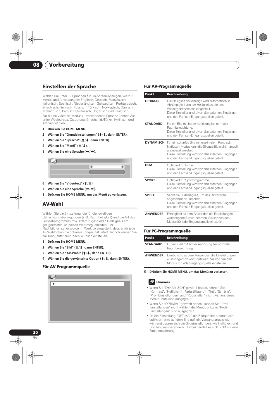 Einstellen der sprache av-wahl, Vorbereitung 08, Einstellen der sprache | Av-wahl | Pioneer PDP-LX5090 User Manual | Page 206 / 264