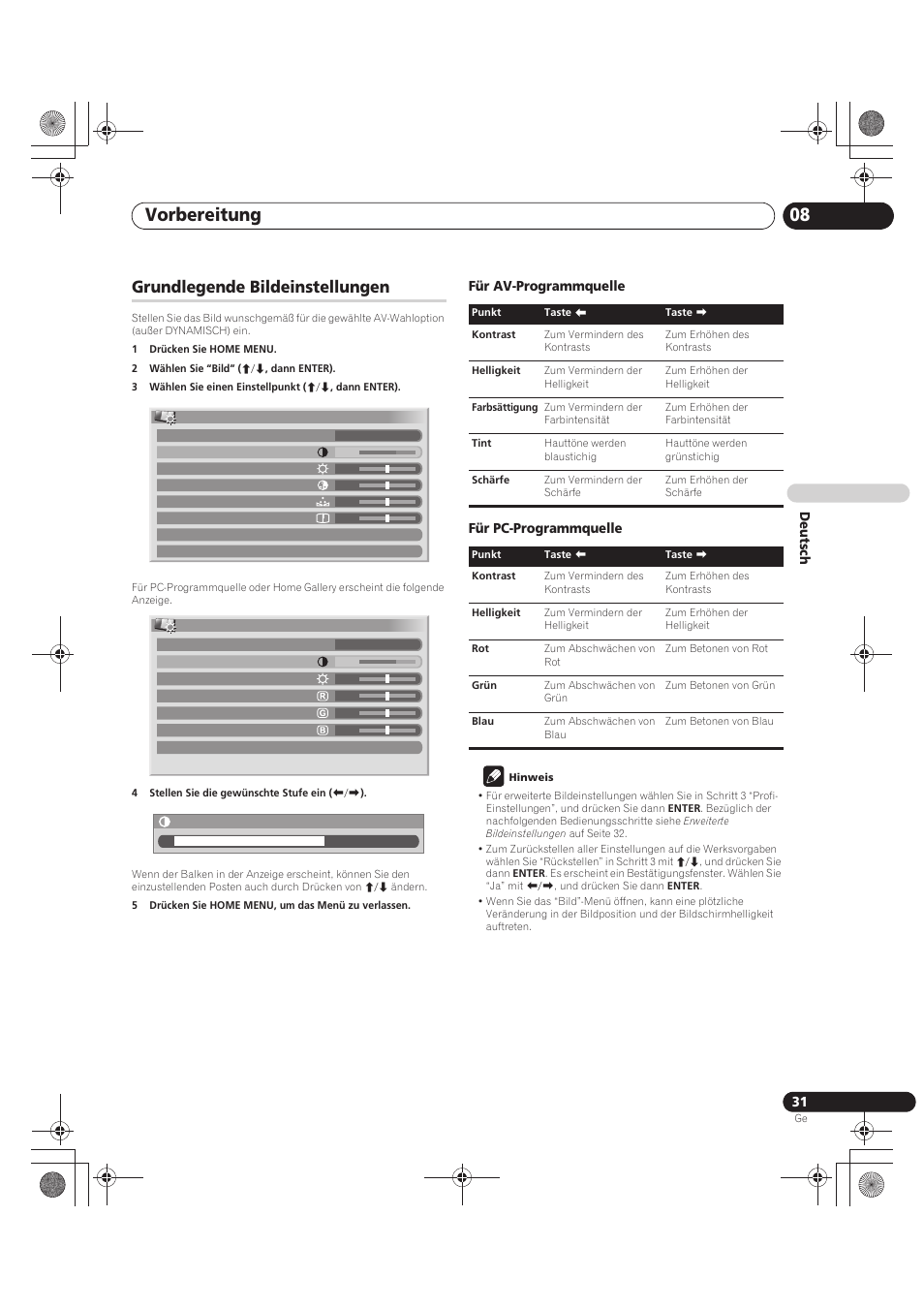 Grundlegende bildeinstellungen, Vorbereitung 08 | Pioneer PDP-LX5090 User Manual | Page 207 / 264