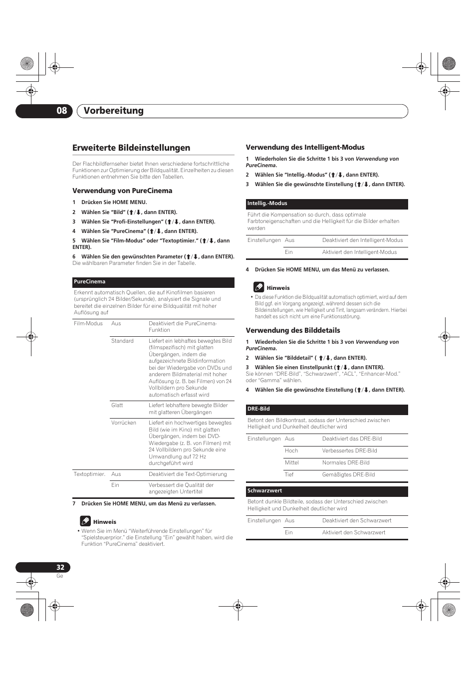 Erweiterte bildeinstellungen, Vorbereitung 08 | Pioneer PDP-LX5090 User Manual | Page 208 / 264