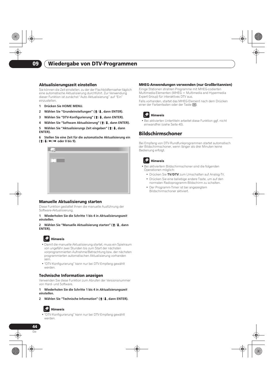 Bildschirmschoner, Wiedergabe von dtv-programmen 09 | Pioneer PDP-LX5090 User Manual | Page 220 / 264