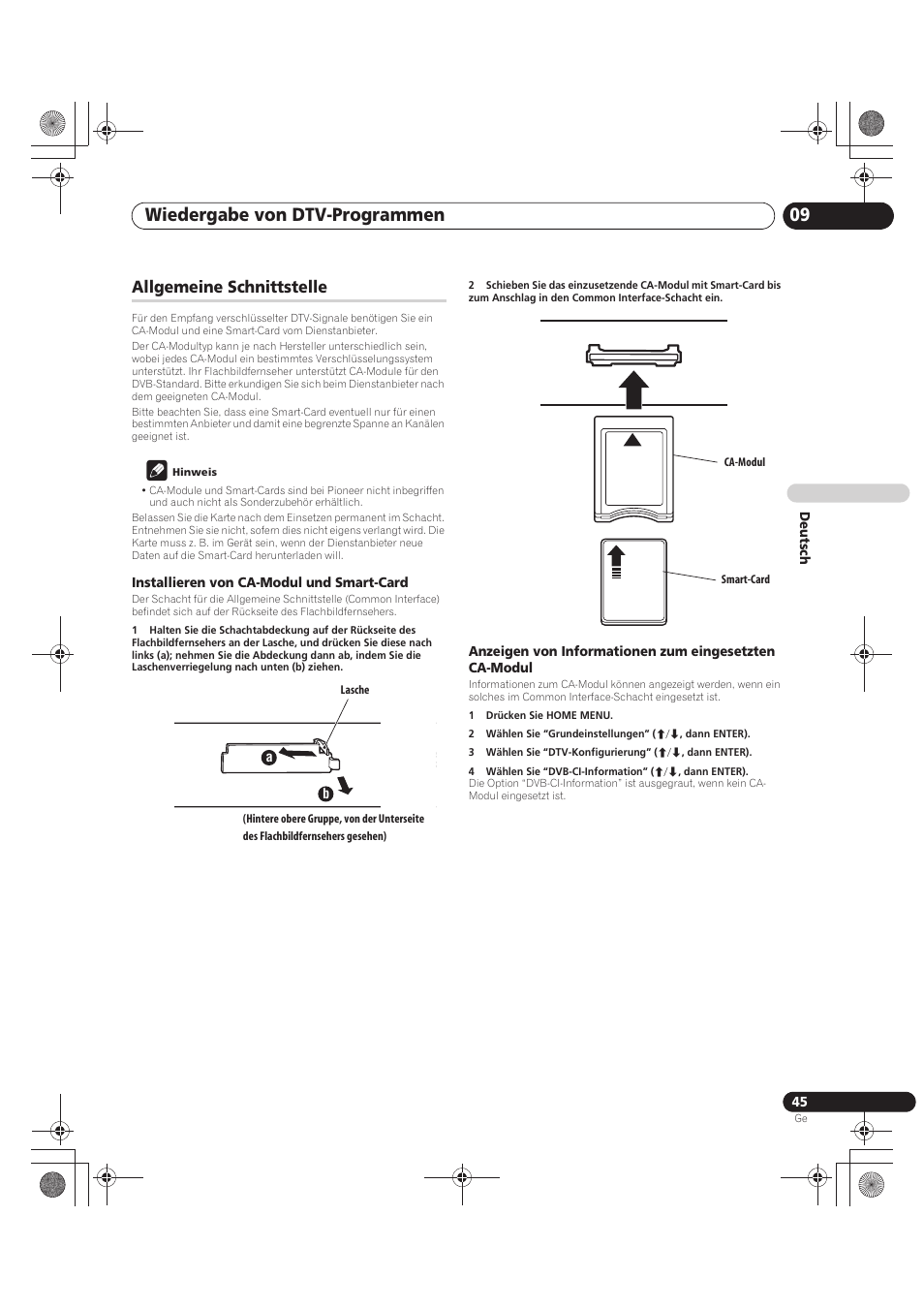 Allgemeine schnittstelle, Wiedergabe von dtv-programmen 09 | Pioneer PDP-LX5090 User Manual | Page 221 / 264