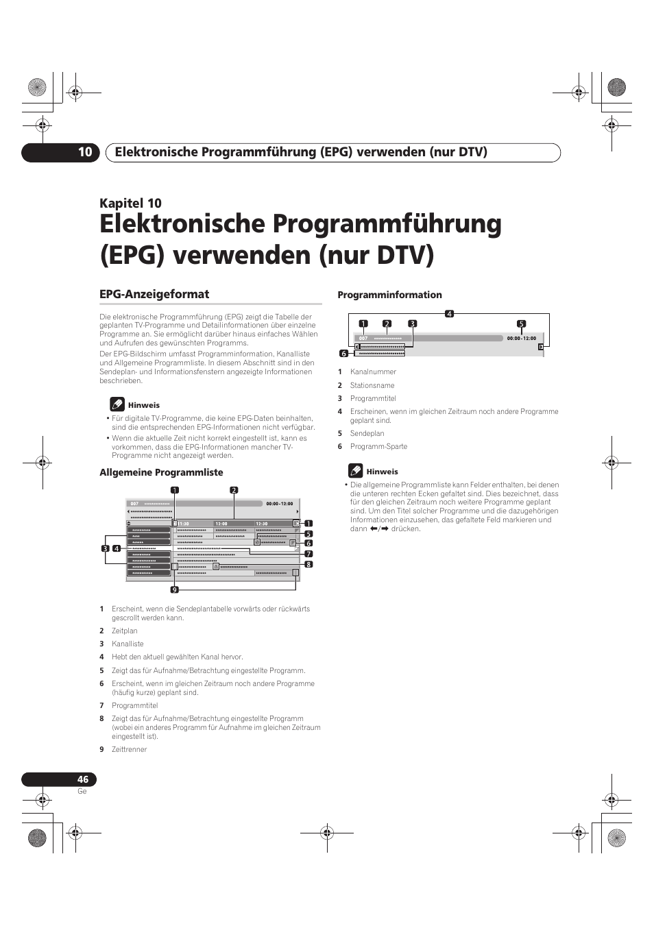 10 elektronische programmführung (epg), Verwenden (nur dtv), Epg-anzeigeformat | Kapitel 10 | Pioneer PDP-LX5090 User Manual | Page 222 / 264