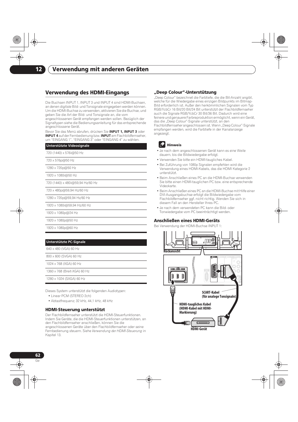 Verwendung des hdmi-eingangs, Verwendung mit anderen geräten 12 | Pioneer PDP-LX5090 User Manual | Page 238 / 264