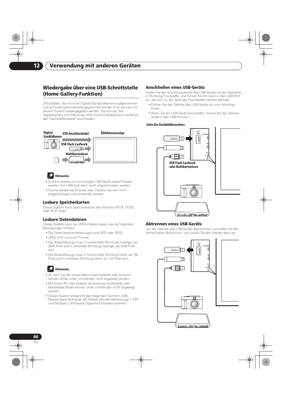 Wiedergabe über eine usb-schnittstelle (home, Gallery-funktion), Verwendung mit anderen geräten 12 | Pioneer PDP-LX5090 User Manual | Page 242 / 264