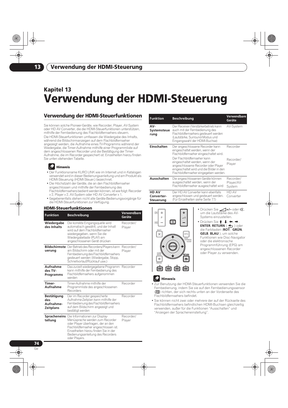 13 verwendung der hdmi-steuerung, Verwendung der hdmi-steuerfunktionen, Verwendung der hdmi-steuerung | Verwendung der hdmi-steuerung 13, Kapitel 13 | Pioneer PDP-LX5090 User Manual | Page 250 / 264