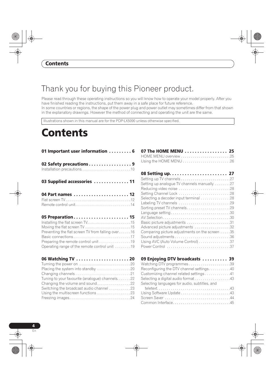 Pioneer PDP-LX5090 User Manual | Page 4 / 264