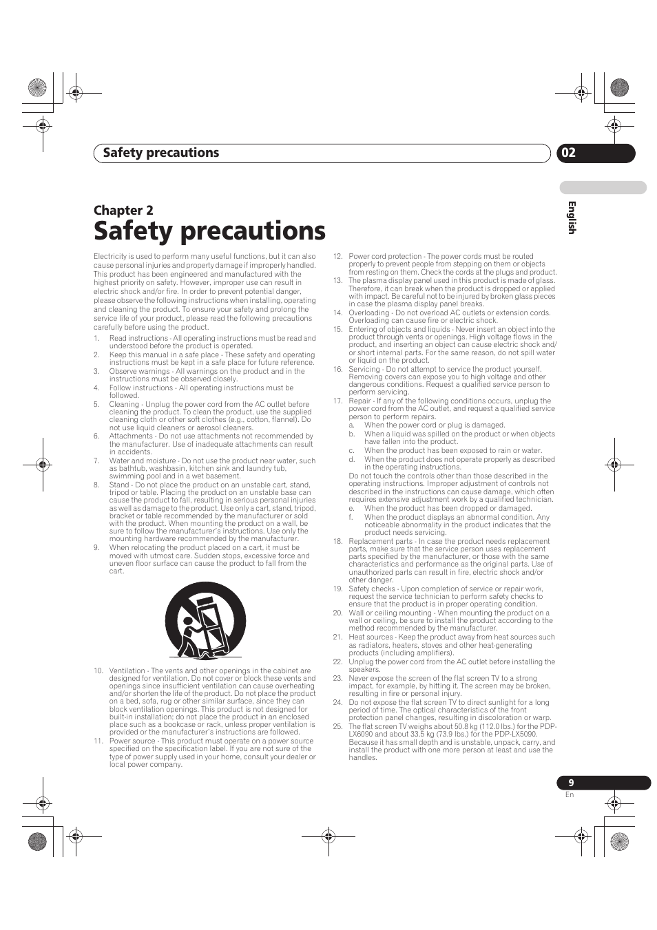 Safety precautions, 02 safety precautions, Safety precautions 02 | Chapter 2 | Pioneer PDP-LX5090 User Manual | Page 9 / 264