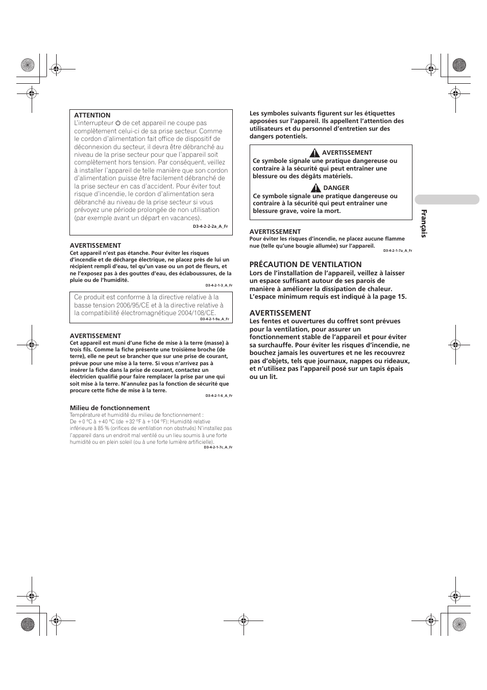 Précaution de ventilation, Avertissement | Pioneer PDP-LX5090 User Manual | Page 93 / 264
