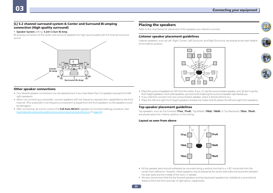 Placing the speakers | Pioneer SC-LX58-S User Manual | Page 23 / 140