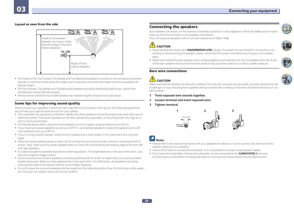 Connecting the speakers | Pioneer SC-LX58-S User Manual | Page 24 / 140