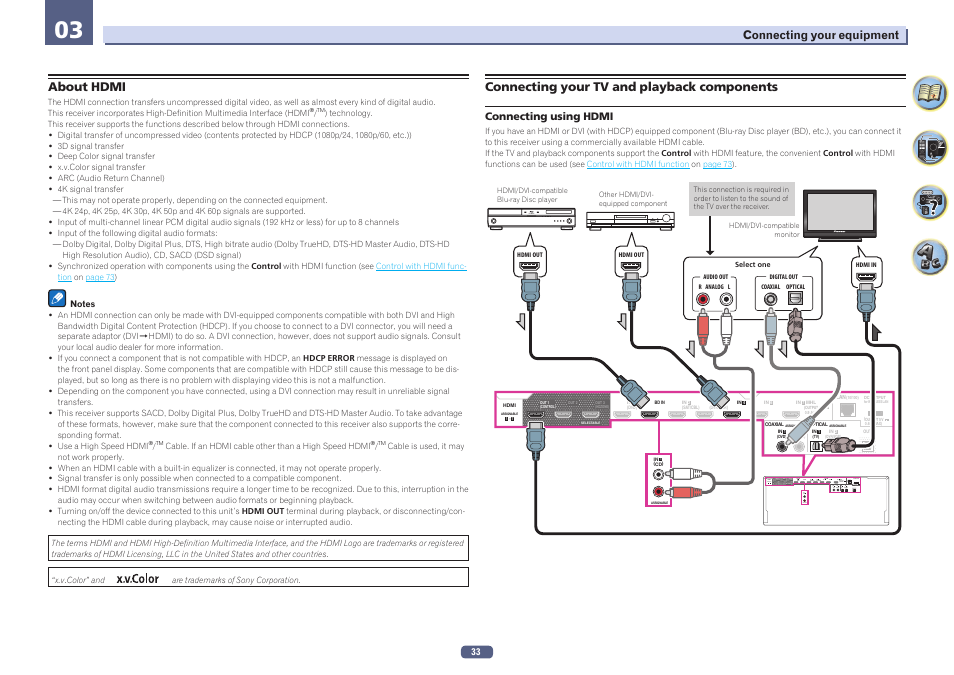 Connecting your tv and playback components, About hdmi | Pioneer SC-LX58-S User Manual | Page 33 / 140