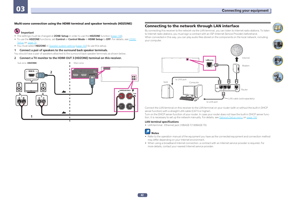 Connecting to the network through lan interface | Pioneer SC-LX58-S User Manual | Page 42 / 140