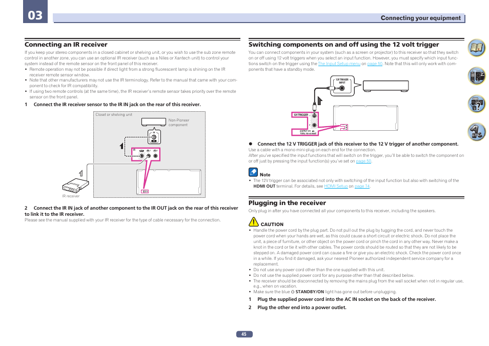 Plugging in the receiver, Out in 1 in 2 ir | Pioneer SC-LX58-S User Manual | Page 45 / 140