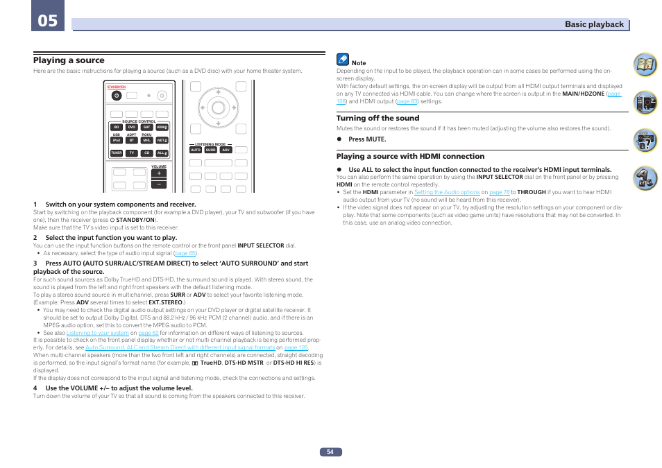 Playing a source | Pioneer SC-LX58-S User Manual | Page 54 / 140