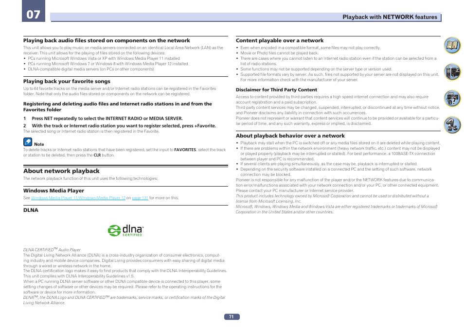 About network playback, Network, Playing back your favorite songs | Pioneer SC-LX58-S User Manual | Page 71 / 140