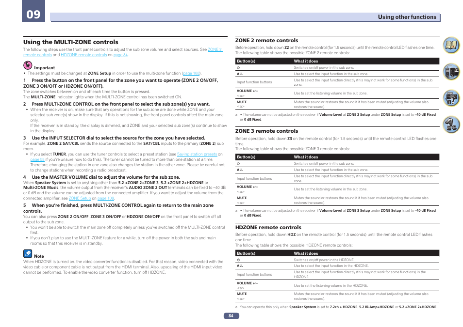 Using the multi-zone controls | Pioneer SC-LX58-S User Manual | Page 84 / 140