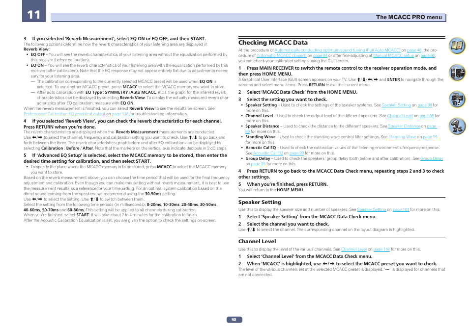 Checking mcacc data, Speaker setting | Pioneer SC-LX58-S User Manual | Page 98 / 140