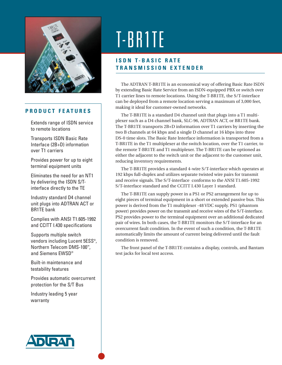 ADTRAN T-BR1TE User Manual | 2 pages