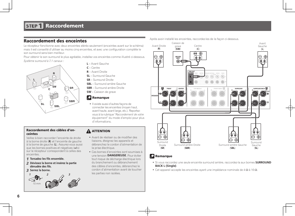 Raccordement, Raccordement des enceintes | Pioneer SC-LX88-K User Manual | Page 16 / 76