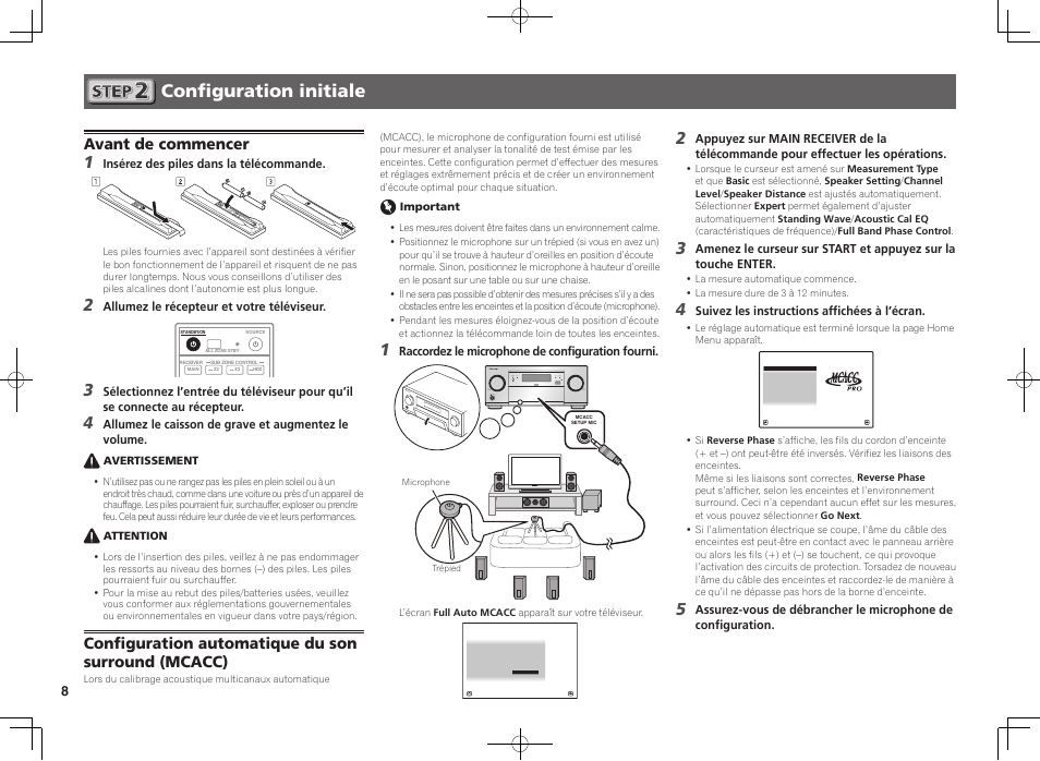 Configuration initiale, Avant de commencer, Configuration automatique du son surround (mcacc) | Pioneer SC-LX88-K User Manual | Page 18 / 76