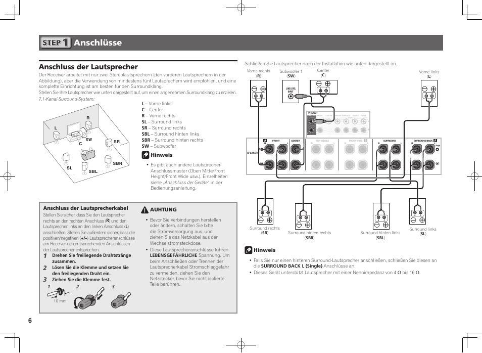 Anschlüsse, Anschluss der lautsprecher | Pioneer SC-LX88-K User Manual | Page 26 / 76