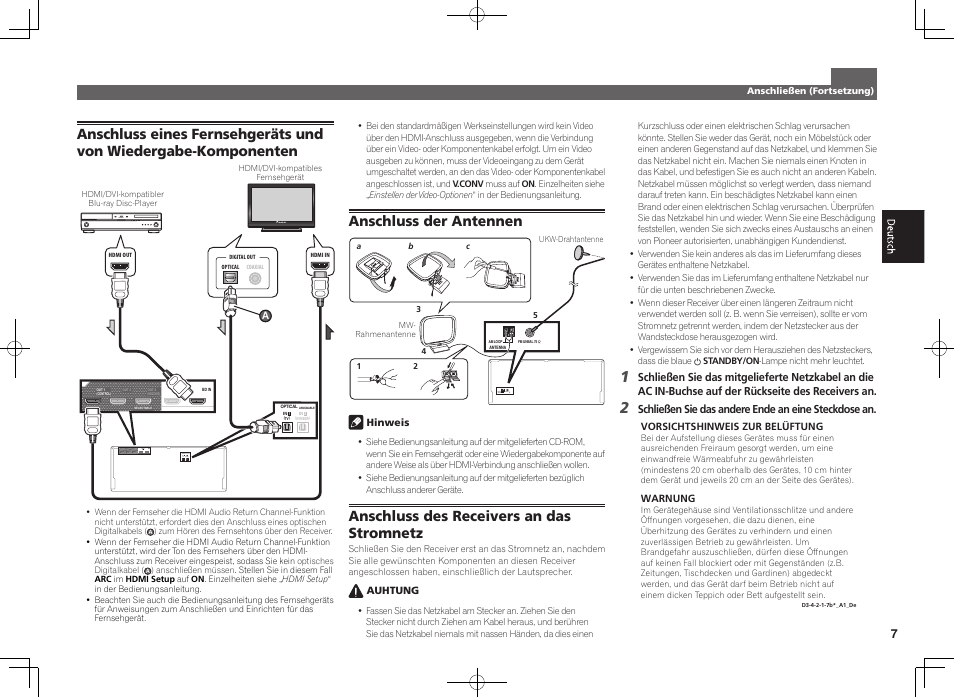 Anschluss der antennen antenna am loop fm unbal 75, Anschluss des receivers an das stromnetz | Pioneer SC-LX88-K User Manual | Page 27 / 76
