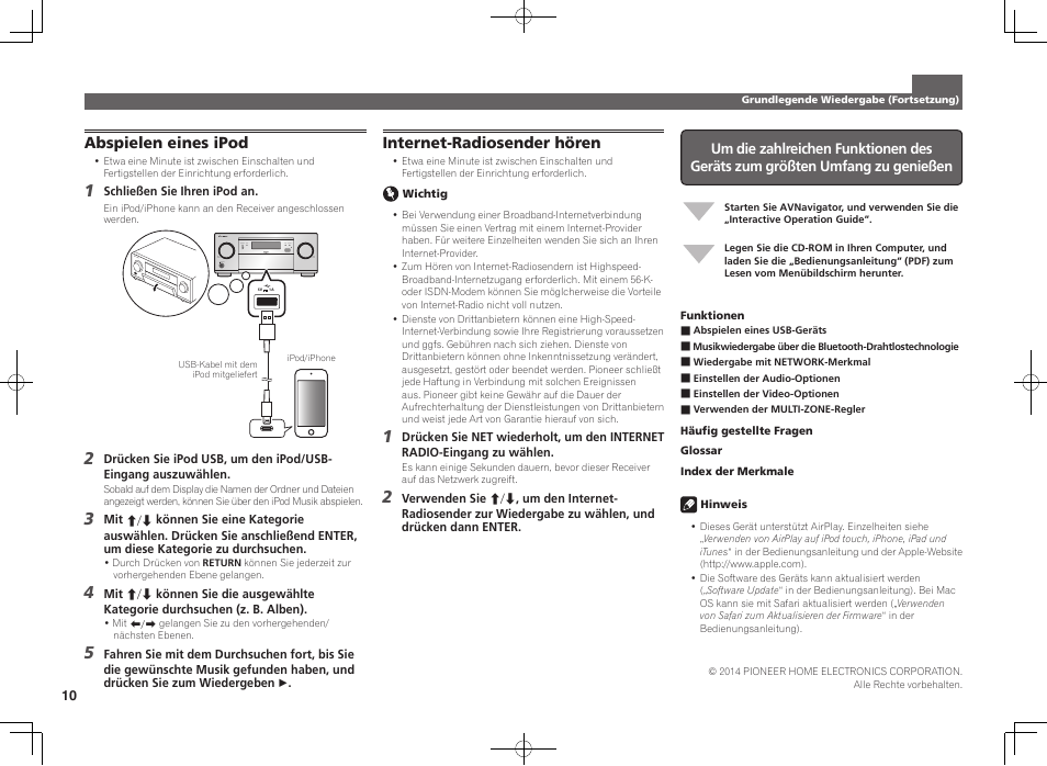 Abspielen eines ipod, Internet-radiosender hören | Pioneer SC-LX88-K User Manual | Page 30 / 76