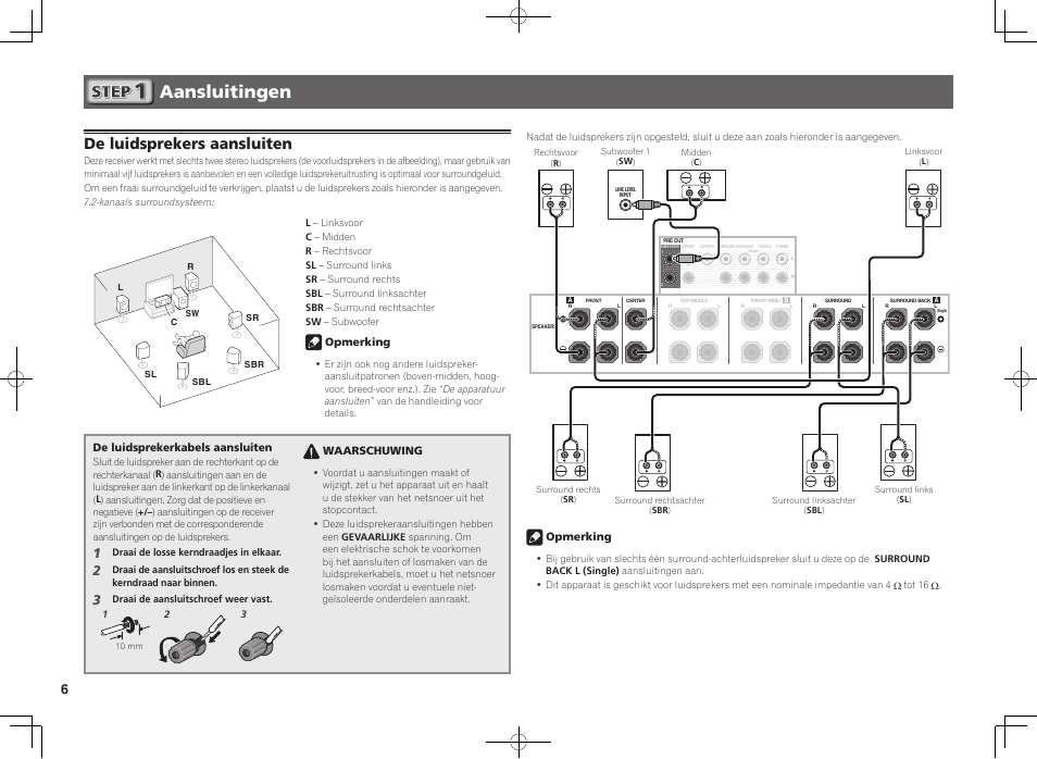 Aansluitingen, De luidsprekers aansluiten | Pioneer SC-LX88-K User Manual | Page 46 / 76