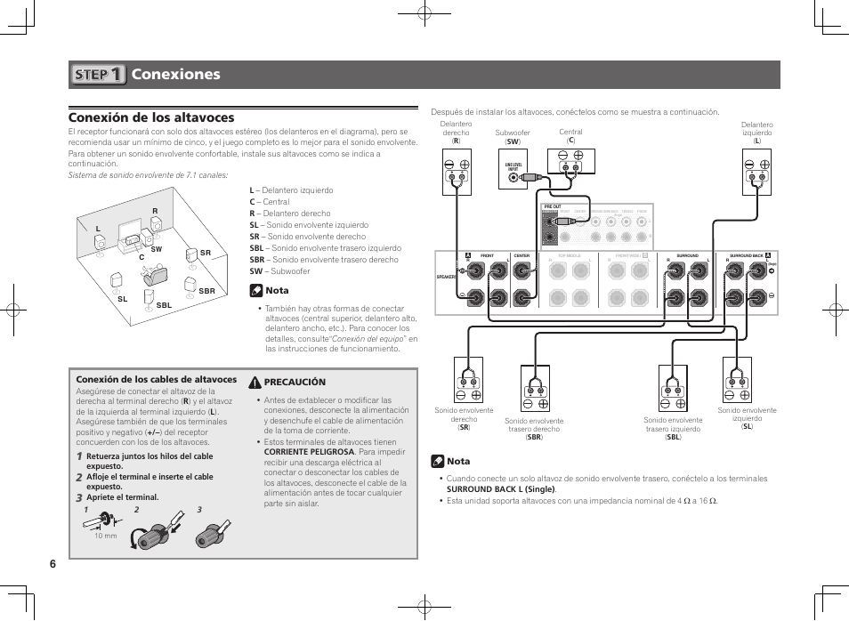 Conexiones, Conexión de los altavoces | Pioneer SC-LX88-K User Manual | Page 56 / 76