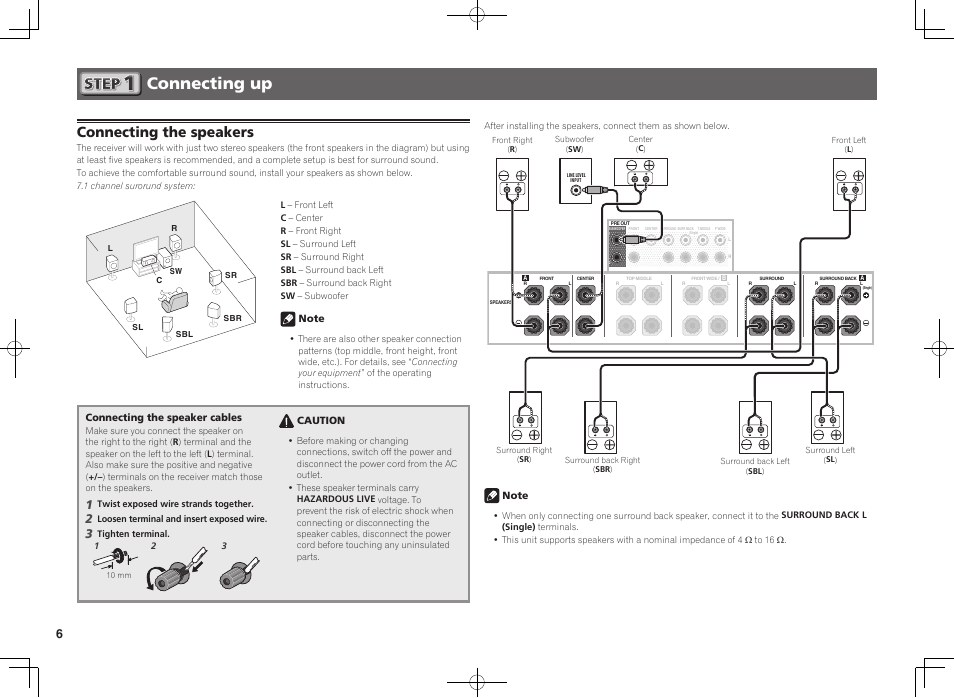 Connecting up, Connecting the speakers | Pioneer SC-LX88-K User Manual | Page 6 / 76