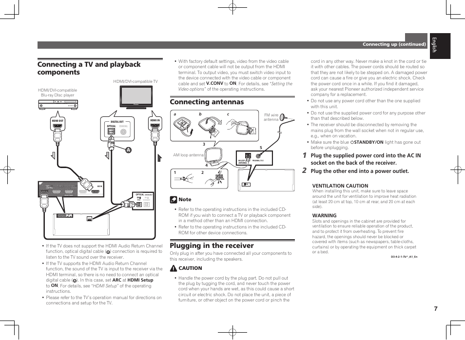 Connecting antennas antenna am loop fm unbal 75, Plugging in the receiver | Pioneer SC-LX88-K User Manual | Page 7 / 76