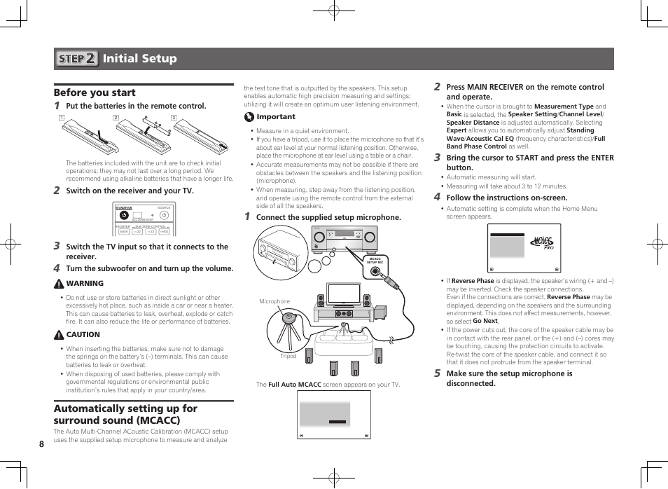 Initial setup, Before you start | Pioneer SC-LX88-K User Manual | Page 8 / 76