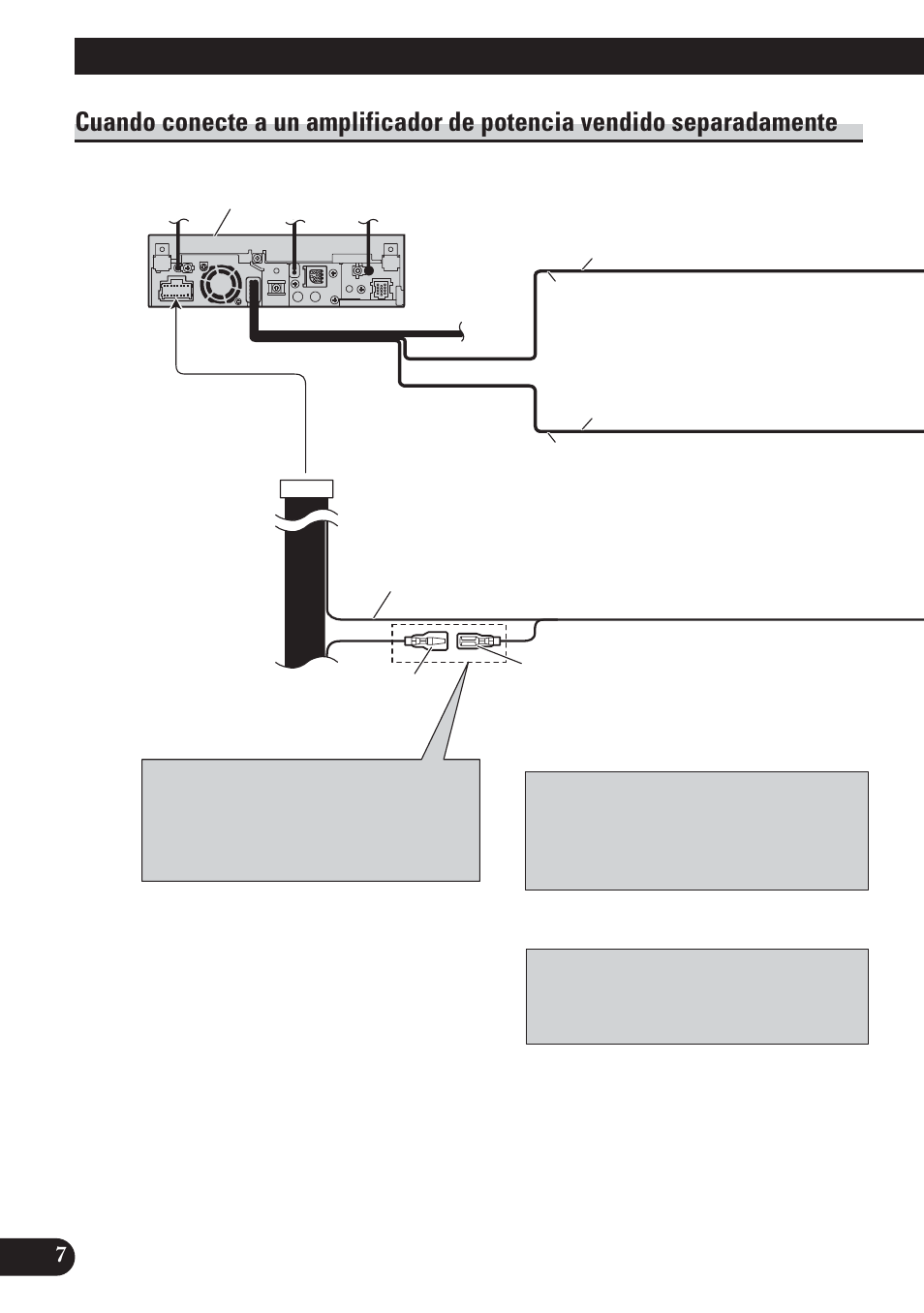 Cuando conecte a un amplificador de, Potencia vendido separadamente, Conexión de las unidades | Pioneer AVH-P5100DVD User Manual | Page 24 / 98