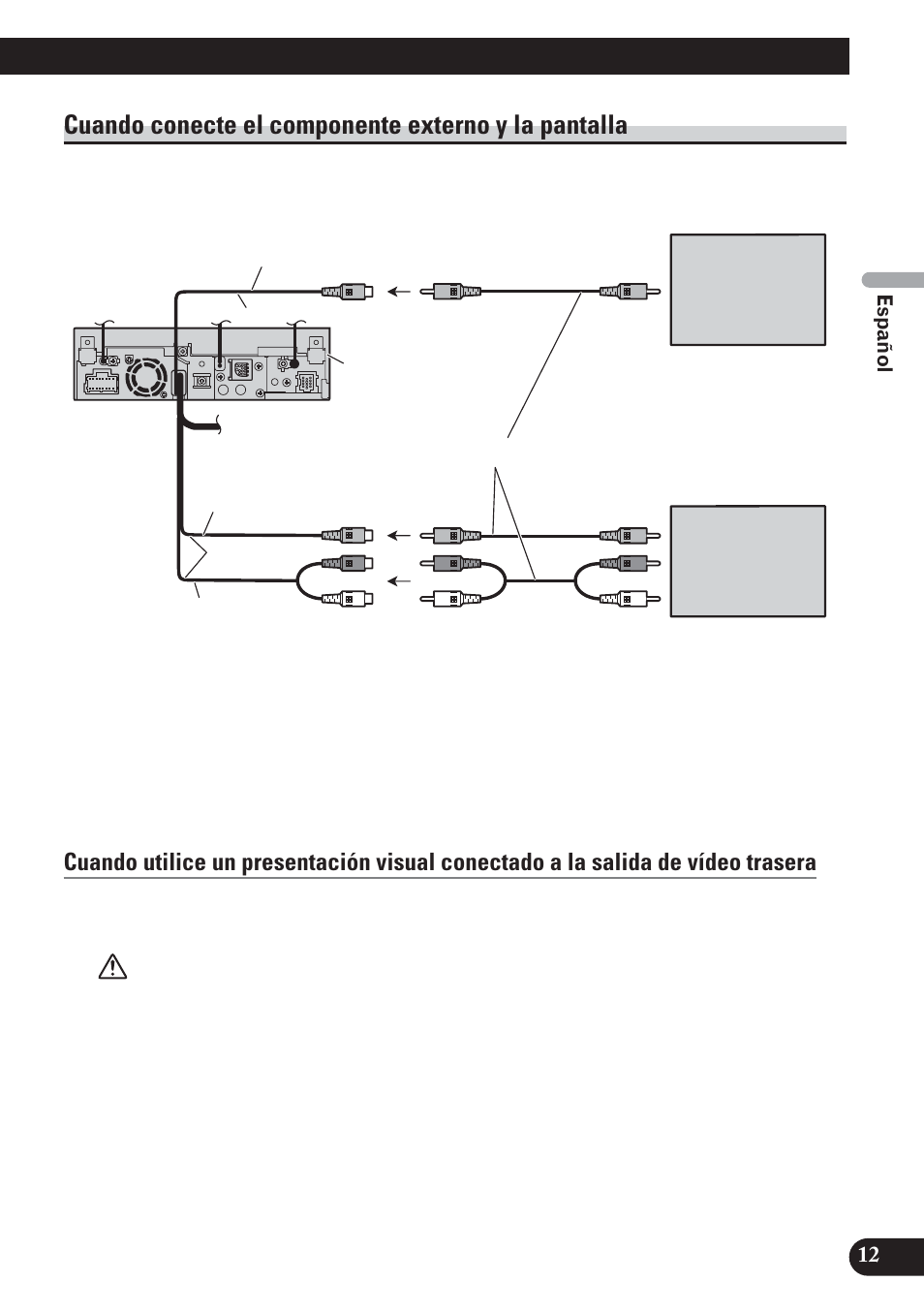 Cuando conecte el componente externo y, La pantalla, Cuando conecte el componente externo y la pantalla | Pioneer AVH-P5100DVD User Manual | Page 29 / 98