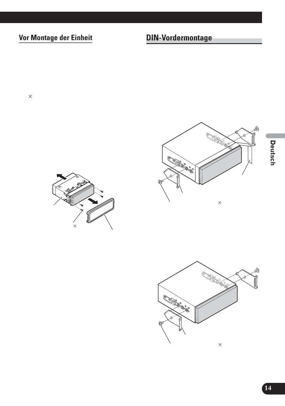 Din-vordermontage, Vor montage der einheit | Pioneer AVH-P5100DVD User Manual | Page 47 / 98