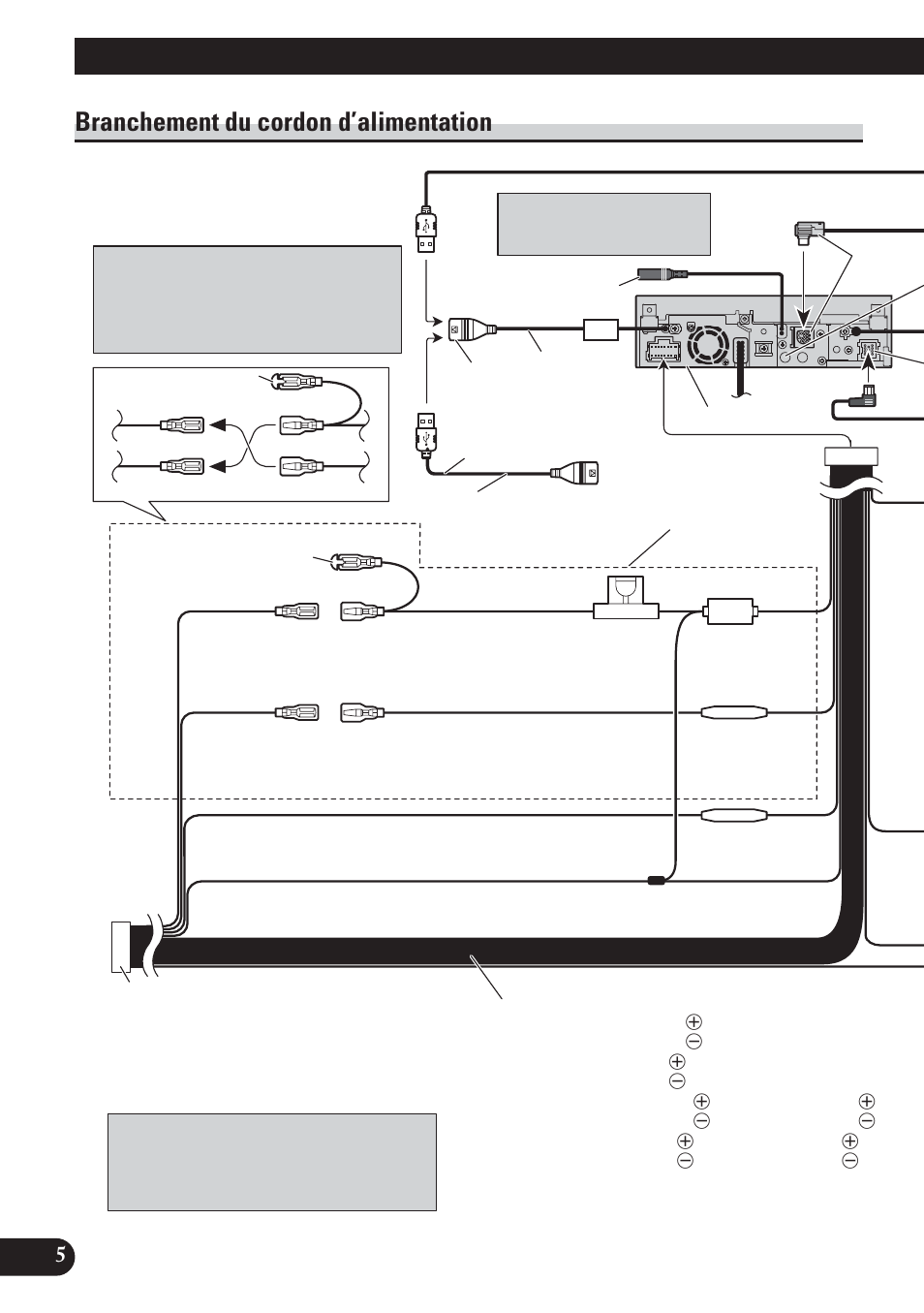 Branchement du cordon d’alimentation, Raccordements des appareils | Pioneer AVH-P5100DVD User Manual | Page 54 / 98